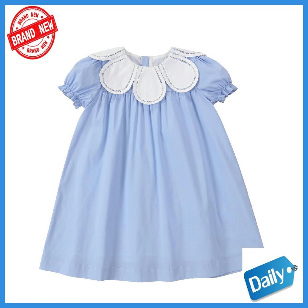 Toddler Cotton Smocked Collar Dress Vintage Style Short Sleeve